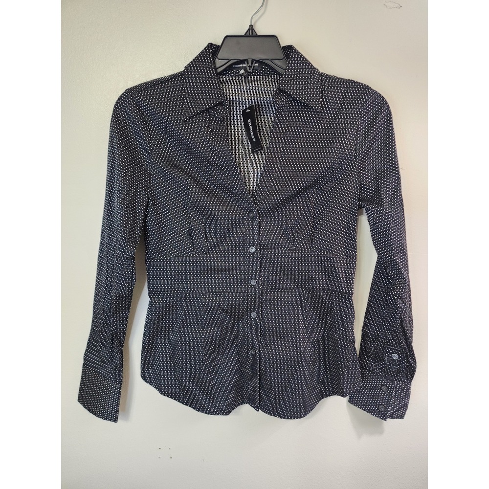 Express Fitted Blouse Polka Dot Long Sleeve Button Down Shirt Medium